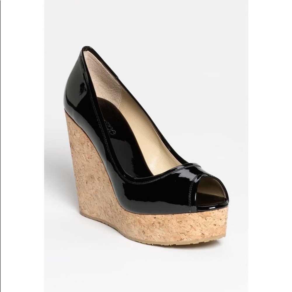 Jimmy Choo💕Patent Black Cork Wedge Pump 9.5 - Picture 2 of 8